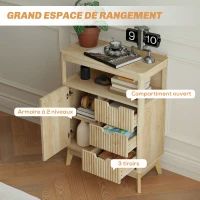 HOMCOM Buffet salon meuble de rangement avec placard à portes, étagère réglable et étagère ouvert, 60x30x81cm, bois naturel(m-5)