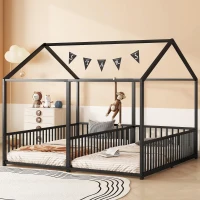 Letto per Bambini 4+ Anni Matrimoniale 90x200 cm, con Ringhiera di Sicurezza, Senza Materasso, Nero(m-5)