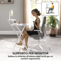 HOMCOM Scrivania Pieghevole con Ripiano per Monitor, 81.5x62x86.5 cm, Bianco(m-5)