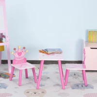 HOMCOM Conjunto de Mesa e 2 Cadeiras Infantis de madeira para crianças acima de 2 anos Set de Mesa 55x34x42cm e Cadeiras 28x26x50cm Rosa(m-2)