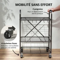 Outsunny Organisateur d'outils de jardin, support à outils de jardin 40 compartiments à 2 niveaux avec roues 57 x 48 x 70 cm noir(m-5)