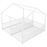 Letto per bambini 4+ anni in metallo 90×200 cm, forma di casa, con sponda di sicurezza, senza materasso, Bianco(m-9)