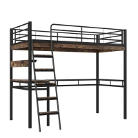 Letto a soppalco 90×200 cm, con scrivania e scaffali, senza materasso, Nero(m-10)