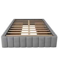 Letto Matrimoniale Moderno con Rete a Doghe, Design Minimalista, senza Testiera e Materasso, 4 Cassetti Contenitori, 218x149x35 cm, Grigio(m-2)