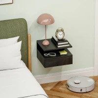 HOMCOM Comodino Sospeso per Camera da Letto con Cassetto e Ripiano Aperto in Legno, 35x32x22.5 cm, Nero Lucido(m-9)