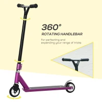 HOMCOM Stunt Scooter, 360° Entry Level Tricks Scooter w/ Lightweight Aluminium Deck and ABEC 7 Bearing, For Age 14+ Beginners, Purple(m-5)