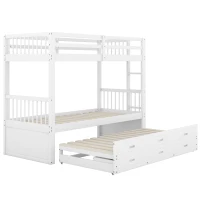 Lit superposé 90x200 cm pour enfants, lit cabane avec échelle, lit gigogne et 3 tiroirs,sans matelas, Blanc(m-2)