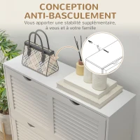 HOMCOM Meuble à chaussures d'entrée à 2 tiroirs et étagères réglables pour 16 paires de chaussures, blanc(m-7)