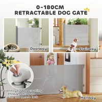 PawHut Retractable Stair Gate Extends Up to 180 cm Wide, Dog Gate for Doorways, Stairways, Hallways, Grey(m-4)