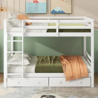 Letto a castello per bambini 6+ anni, 140x200 cm, con 2 cassetti, senza materasso, Bianco(m-4)