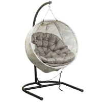 Outsunny Eiförmiger Hängekorb, Hängesessel mit Schaukelfunktion und faltbarem Korb, Gartenstuhl, Becherhalter, Sandbraun(m-10)