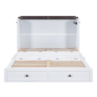 Cama abatible 140x200 cm, cama plataforma móvil con cajones y estantería, convertible y perfecta para ahorrar espacio, sin colchón, 202.7x144.4x104 cm, Blanco