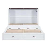 Lit escamotable 140x200 cm, lit plateforme mobile avec tiroirs et étagère, convertible et gain de place, sans matelas, Blanc(m-2)