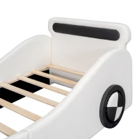 Lit rembourré design voiture 90x200 cm, lit pour enfants avec roues lumineuses et espace de rangement, sans matelas, Blanc(m-6)