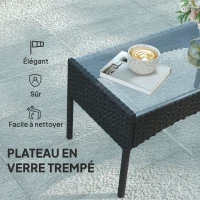 Outsunny Salon de jardin extérieur 4 personnes en résine tressée avec canapés et table basse en verre trempé coussins inclus gris(m-7)