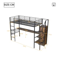 Letto a soppalco 90×200 cm, con scrivania e armadio aperto, senza materasso, Nero(m-3)