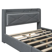 Lit plat 140×200 cm avec dispositif de levage hydraulique，grand espace de rangement, sans matelas, Gris(m-7)