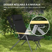 Outsunny Chaise de camping chaise de pêche pliante et portable, dossier ajustable, appui-tête rembourré, 74 x 59,5 x 98 cm, noir(m-4)