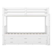 Lit superposé 90x200 cm pour enfants, lit cabane avec échelle, lit gigogne et 3 tiroirs,sans matelas, Blanc(m-6)