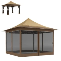 Outsunny Tonnelle de jardin 3,5 x 3,5 m, tente pliante avec 4 moustiquaires, hauteur réglable, sac de transport, beige(m-1)