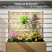 Outsunny Jardinière pour plantes avec treillis 3 pots bacs à plante 33L extérieur en résine tressée 84 x 30 x 107 cm sable noir(m-6)