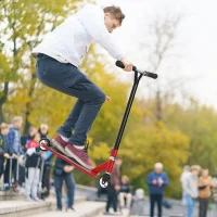 HOMCOM Stunt Scooter, 360° Entry Level Tricks Scooter w/ Lightweight Aluminium Deck and ABEC 7 Bearing, For Age 14+ Beginners, Red(m-2)