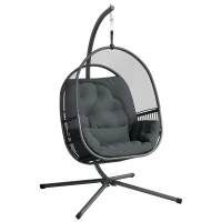 Outsunny Hanging Egg Chair Outdoor Indoor, Swing Hammock Chair with Stand, Cushions, Lumbar Pillow, Adjustable Height and Steel Frame for Garden Patio Lounge Porch, Dark Grey(m-10)