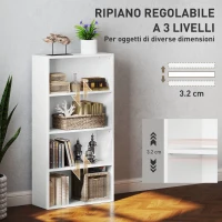 HOMCOM Mobile Libreria a 4 Ripiani con 2 Scaffali Flessibili, in Legno, 60x24x115.5 cm, Bianco(m-5)