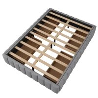 Letto Matrimoniale Moderno con Rete a Doghe, Design Minimalista, senza Testiera e Materasso, 4 Cassetti Contenitori, 218x149x35 cm, Grigio(m-9)