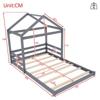 Letto Montessori per Bambini con Rete a Doghe, in Legno Ecologico e Atossico, senza Materasso, 140x200 cm, Grigio(m-3)