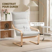 HOMCOM Fauteuil salon fauteuil de loisirs moderne fauteuil chambre avec accoudoirs incurvés, coussins, 67 x 83 x 105 cm, crème(m-7)