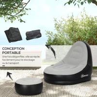 Outsunny Canapé gonflable et repose-pieds, tissu aspect peluche doux et porte-gobelet, gris(m-6)