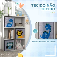 ZONEKIZ Estante para Brinquedos com 6 Compartimentos e 3 Caixas de Tecido não Tecido e Desenho de Animais 61,8x29,9x91,5 cm Branco e Cinza(m-5)