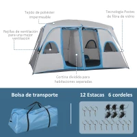 Outsunny Tienda de Campaña para 4-8 Personas con 2 Dormitorios 2 Bolsillos y Ventanas con Malla Impermeable 400x275x210 cm Gris(m-8)