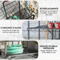 Outsunny Organisateur d'outils de jardin, support à outils de jardin 40 compartiments à 2 niveaux avec roues 57 x 48 x 70 cm noir(m-4)