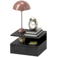 HOMCOM Comodino Sospeso per Camera da Letto con Cassetto e Ripiano Aperto in Legno, 35x32x22.5 cm, Nero Lucido(m-10)