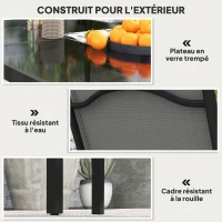 Outsunny Table de jardin extérieure avec 4 chaises empilables, plateau en verre trempé 140 cm, noir(m-6)
