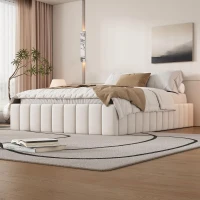Letto imbottito con rete a doghe 140x200 cm, design minimalista, senza testiera, 4 cassetti contenitori, senza materasso, Beige(m-5)