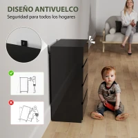 HOMCOM Cómoda con 4 Cajones Cajonera de Estilo Moderno para Dormitorio Entrada Salón 55x34x80 cm Negro(m-6)