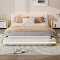 Letto a terra 140×200 cm con illuminazione ambientale a LED, senza materasso, Bianco(m-4)