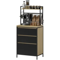 HOMCOM Armoire de cuisine style industriel avec 3 tiroirs, plan de travail, étagère et 4 crochets, 60x40x132cm(m-1)