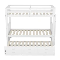 Lit superposé 90x200 cm pour enfants, lit cabane avec échelle, lit gigogne et 3 tiroirs,sans matelas, Blanc(m-10)