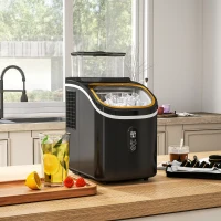 HOMCOM Eiswürfelmaschine, leiser Betrieb, kompaktes Design, mit Eiskorb, Schaufel, Schwarz(m-2)
