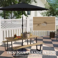 Outsunny Ensemble table et bancs en bois de brasserie, table de pique-nique en bois avec banc, 175 cm, trou pour parasol, marron(m-5)