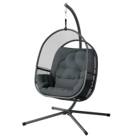 Outsunny Hanging Egg Chair Outdoor Indoor, Swing Hammock Chair with Stand, Cushions, Lumbar Pillow, Adjustable Height and Steel Frame for Garden Patio Lounge Porch, Dark Grey(m-11)