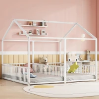 Letto per bambini 4+ anni in metallo 90×200 cm, forma di casa, con sponda di sicurezza, senza materasso, Bianco(m-5)