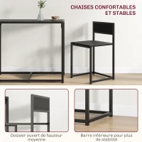 HOMCOM Ensemble table et chaises , table à manger 3 pièces avec 2 chaises encastrables, pour cuisine salon maison, noir(m-6)