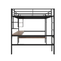 Lit mezzanine 140x200 cm en métal avec bureau et étagères, pour enfants et adultes, sans matelas, Noir(m-8)