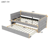 Canapé-lit avec lit gigogne 90x200 cm, sans matelas, Gris(m-3)