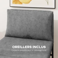 HOMCOM Fauteuil convertible 1 place 2 en 1 pliant avec coussin et housse anti-poussière, pour invités, salon, bureau, gris(m-8)